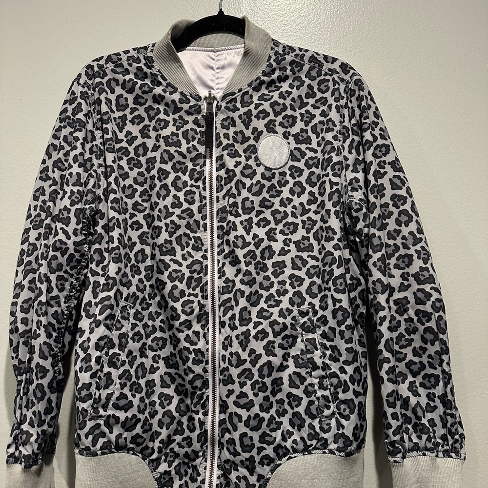 Converse Gray Leopard Print Kids Puffer Jacket